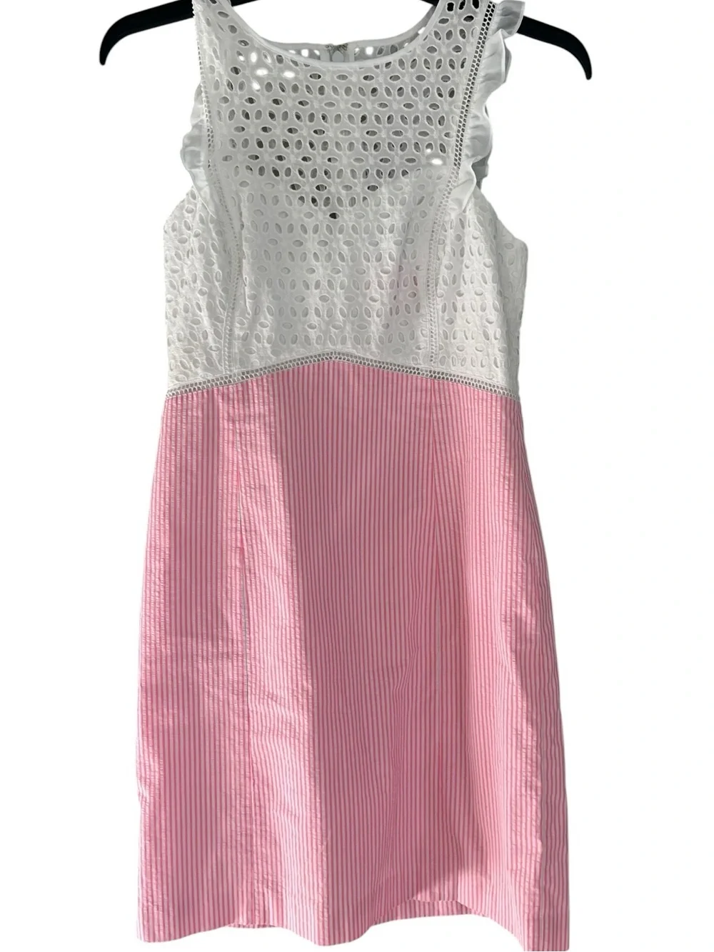 Lilly Pulitzer Pink White Eyelet Seersucker Dress Size 8 Preppy Coastal